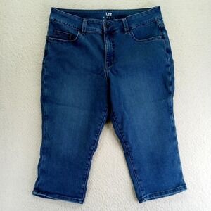 Lee Riders Womens Blue Denim Capri Jeans Stretch Cropped Pants Size 14M ZFHC1BX